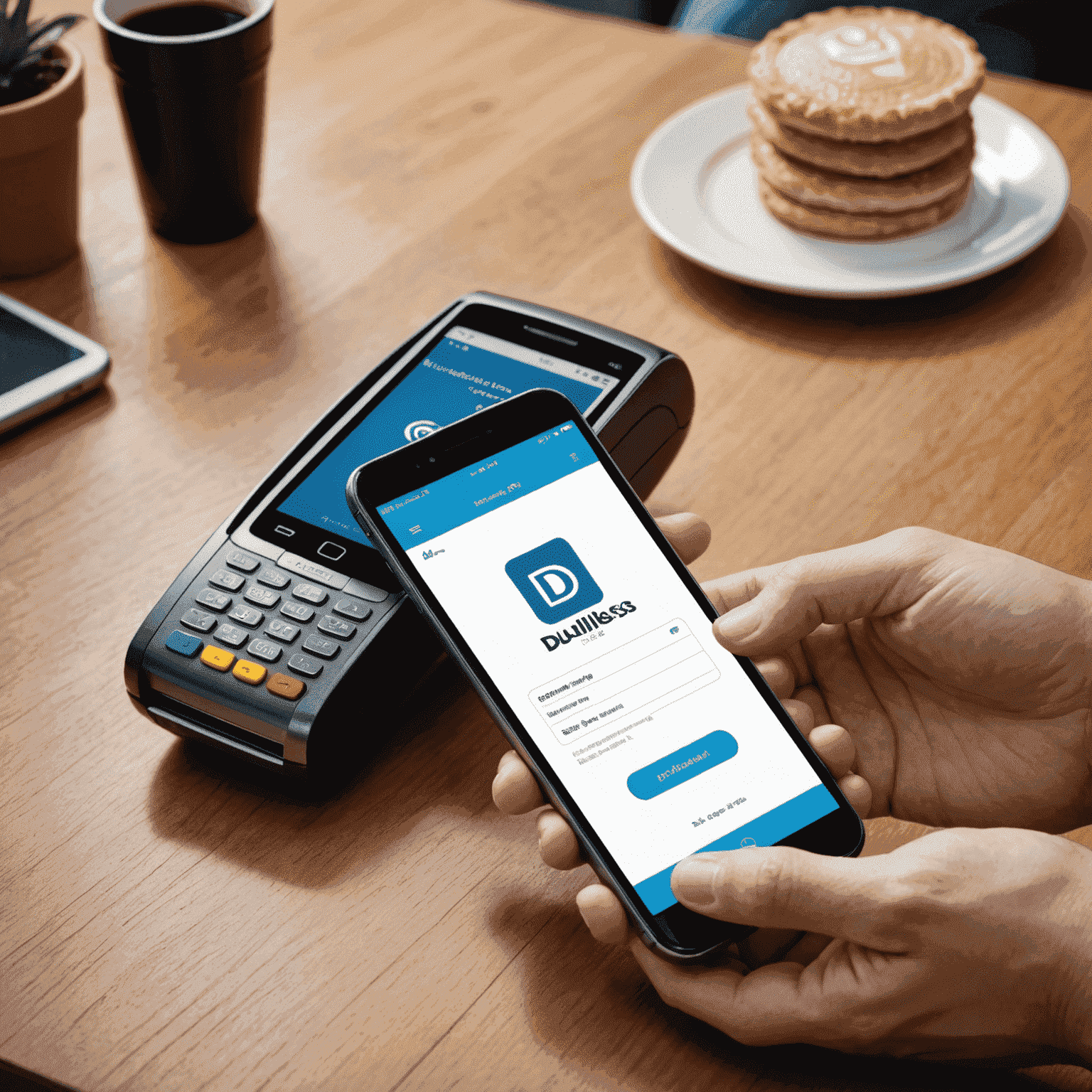 صورة توضيحية لحلول الدفع المتنقلة تظهر هاتفًا ذكيًا يقوم بعملية دفع لاسلكية وشعار DU